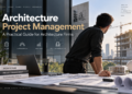 Architect working on blueprints for architecture project management